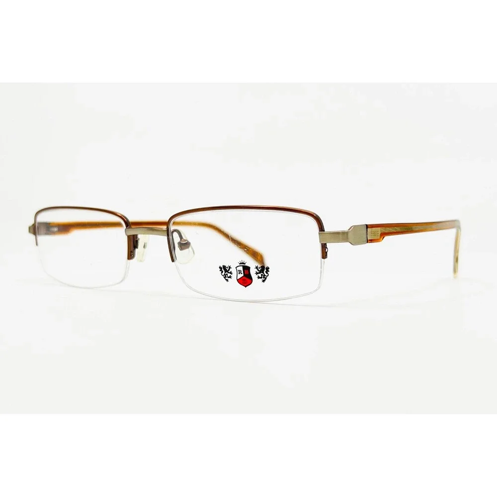 Rebelde Eyeglasses Men Brown New Semi Rimless Rectangle 52-18-140